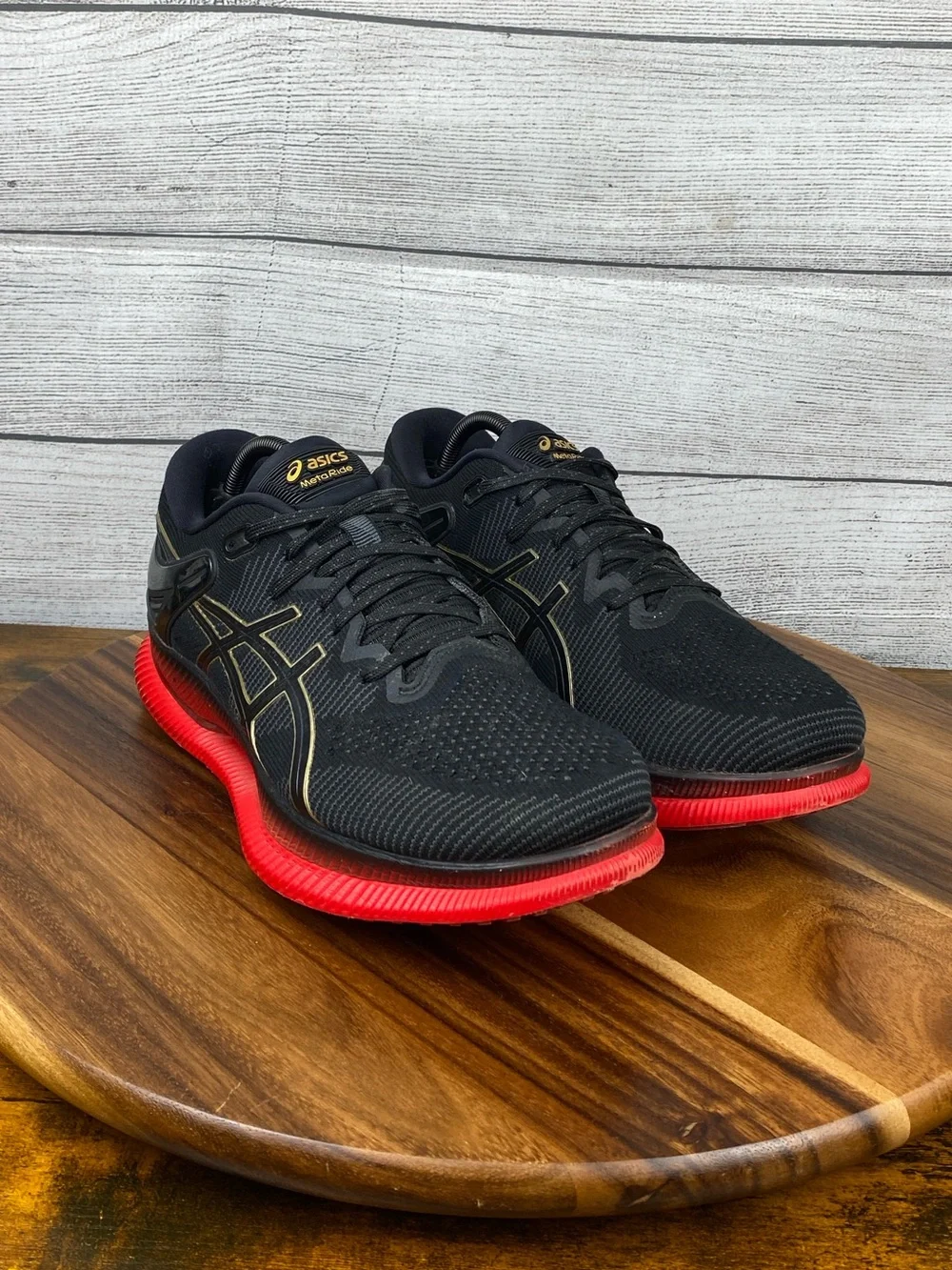 Asics MetaRide FlyteFoam Black Red Gold Running Shoes Men’s Sneaker Size 11